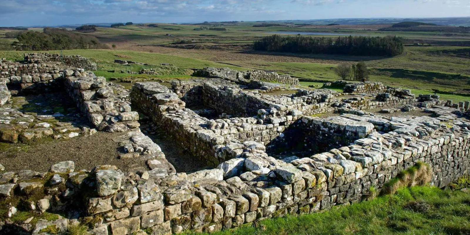 Excavated foundations of Roman buildings beside Hadrian's Wall